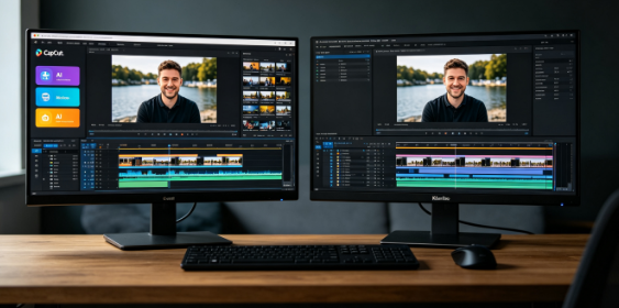 CapCut and Kdenlive interfaces side by side on the same timeline