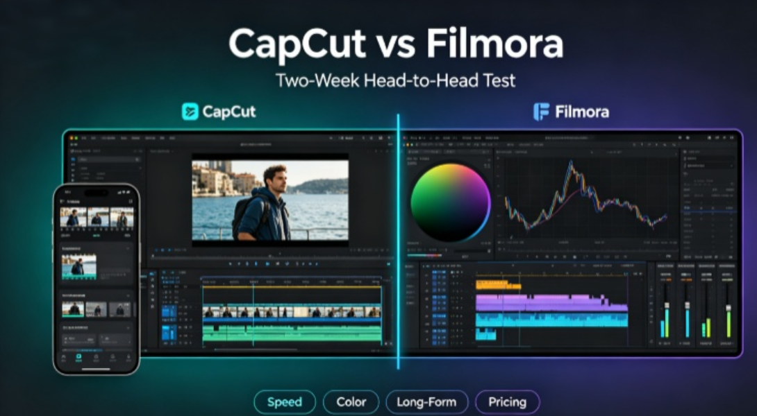 CapCut vs Filmora video editor comparison banner for bloggers