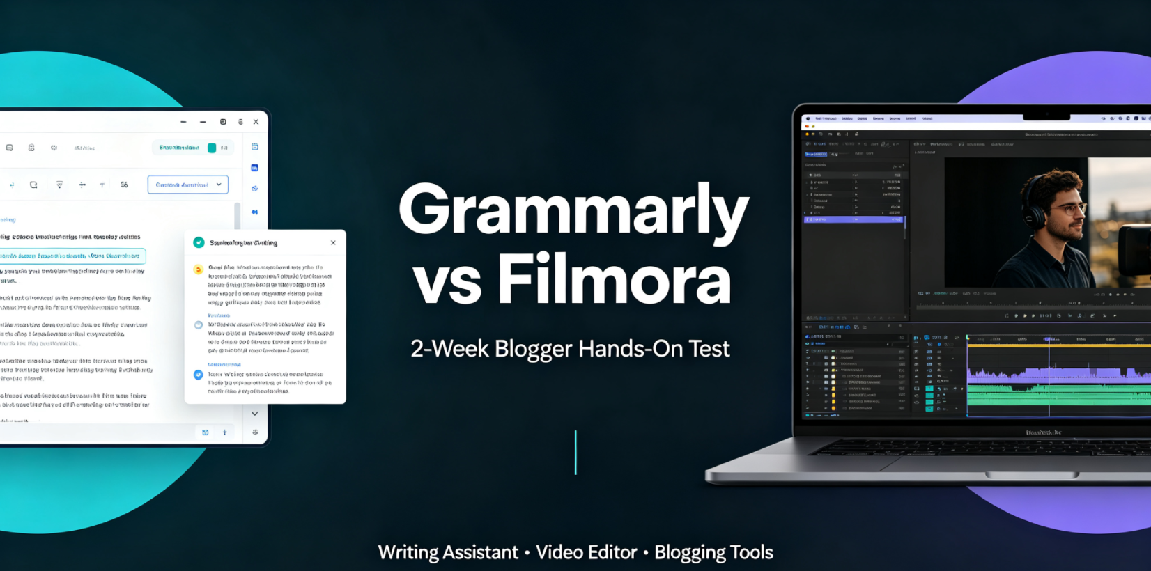 Grammarly vs Filmora review, blogger two-week hands-on test, writing assistant and video editor comparison